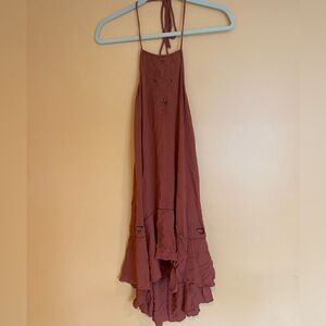 Embroidered Free People Intimately Rust Orange Halter Sun Dress Sm